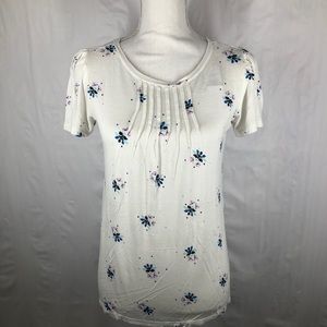 LOFT Outlet White Floral Ruched Accent Soft Tee